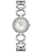 Bulova Women's Crystal Accent Stainless Steel Bangle Bracelet Watch And Necklace Box Set 30mm 96x137