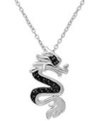 Black And White Diamond Accent Dragon Pendant Necklace In Sterling Silver (1/10 Ct. T.w.)