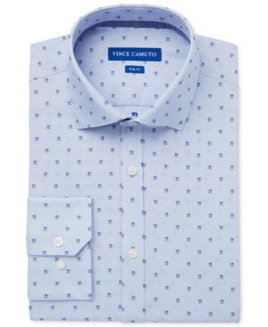 Vince Camuto Men's Slim-fit Comfort Stretch Blue Square Dobby Dress Shirt