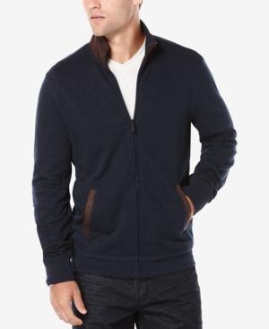 Perry Ellis Men's Slub & Suede Zip-up Cardigan Sweater