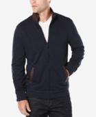 Perry Ellis Men's Slub & Suede Zip-up Cardigan Sweater