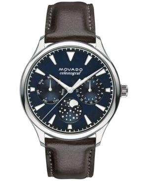Movado Women's Swiss Heritage Celestograf Cola Brown Leather Strap Watch 36mm 3650009