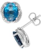 London Blue Topaz (4-3/8 Ct. T.w.) & Diamond (1/6 Ct. T.w.) Stud Earrings In Sterling Silver