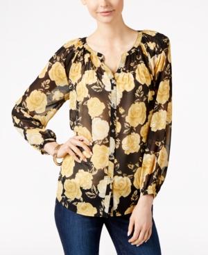 Charter Club Rose-print Button-front Blouse, Only At Macy's