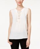 Tahari Asl Sleeveless Chain-link Lace-up Blouse