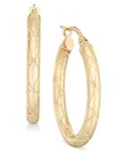 Quilted-pattern Tubular Oval Hoop Earrings In 14k Gold
