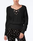 Bar Iii Ribbed Lace-up Sweater, Only At Macy's
