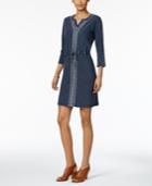 Style & Co Cotton Embroidered Drawstring-waist Dress, Only At Macy's