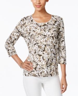 Karen Scott Printed Three-quarter-sleeve Tee, Only At Macy's