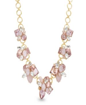 Catherine Malandrino Women's Pink Rhinestone Yellow Gold-tone Cluster Style Necklace