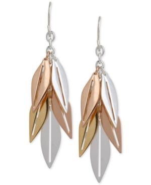 Hint Of Gold Tri-tone Leaf Drop Earrings In 14k Gold And Silver-plated Metal