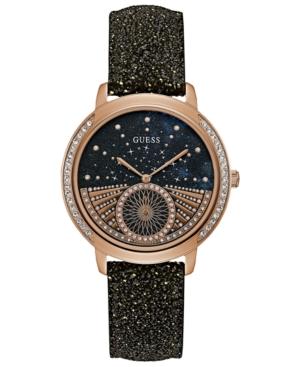 Guess Women's Black Glitter Leather Strap Watch 40mm
