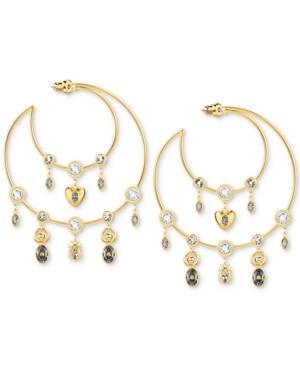 Swarovski Gold-tone Crystal Charm Crescent Moon Hoop Earrings