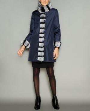 The Fur Vault Rabbit-fur-trim Silk Coat