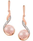 Honora Blush Cultured Freshwater Pearl (8mm) & Diamond (1/3 Ct. T.w.) Drop Earrings In 14k Rose Gold