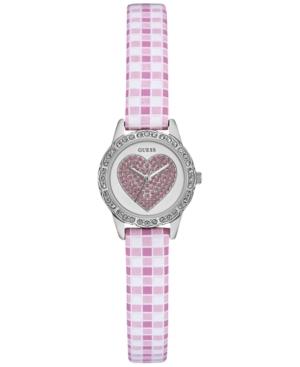 Guess Women's Pink And White Checkered Leather Strap Watch 21mm U0731l4