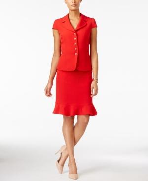 Tahari Asl Petite Crepe Short-sleeve Flounce Skirt Suit