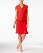Tahari Asl Petite Crepe Short-sleeve Flounce Skirt Suit