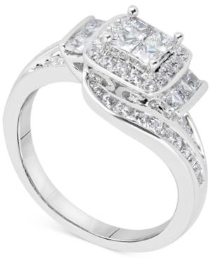 Diamond Spiral Princess Cluster Engagement Ring (1 Ct. T.w.) In 14k White Gold
