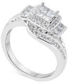 Diamond Spiral Princess Cluster Engagement Ring (1 Ct. T.w.) In 14k White Gold