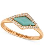 Lucky Brand Rose Gold-tone Plated Blue Stone And Pave Ring