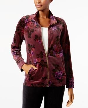 Karen Scott Floral-print Velour Jacket, Created For Macy's