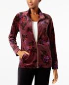Karen Scott Floral-print Velour Jacket, Created For Macy's