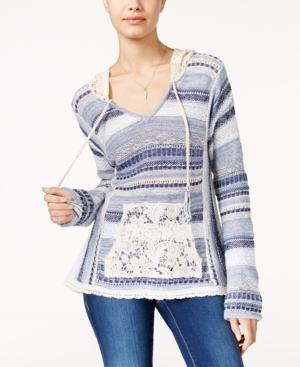 American Rag Striped Crochet-trim Hoodie Sweater, Only At Macy's