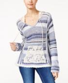 American Rag Striped Crochet-trim Hoodie Sweater, Only At Macy's