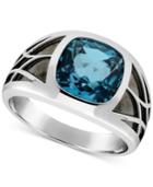Men's London Blue Topaz Ring (5-5/8 Ct. T.w.) In Sterling Silver & Black Rhodium-plate