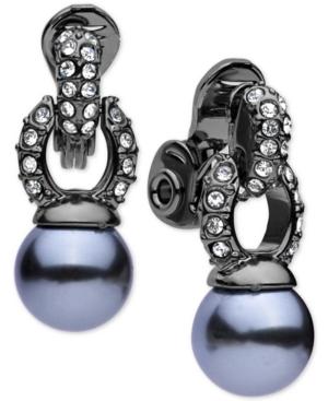 Anne Klein Hematite-tone Imitation Pearl Drop Clip Earrings