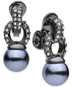 Anne Klein Hematite-tone Imitation Pearl Drop Clip Earrings