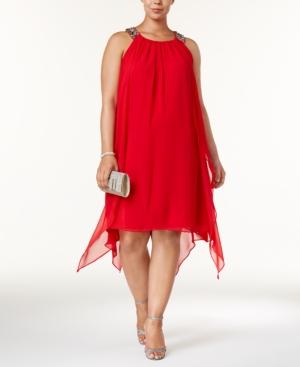 Xscape Plus Size Embellished Handkerchief-hem Dress