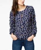 Maison Jules Ruffled Bird-print Top, Created For Macy's