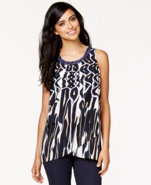 Alfani Embellished Ikat-print Layered Top, Only At Macy's