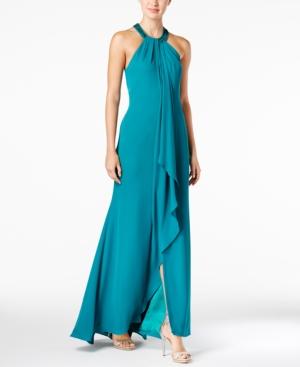 Calvin Klein Draped Chiffon Halter Gown