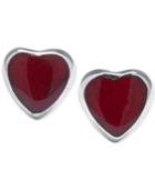 Red Jasper Heart Stud Earrings (8mm) In Sterling Silver