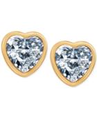 T Tahari Gold-tone Crystal Heart Stud Earrings