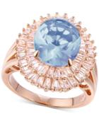 Cubic Zirconia March Baguette Statement Ring In 14k Rose Gold-plated Sterling Silver