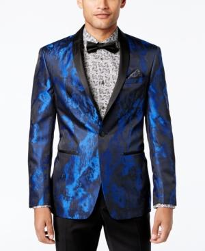 Tallia Orange Men's Slim-fit Electric Blue/black Abstract Dinner Jacket