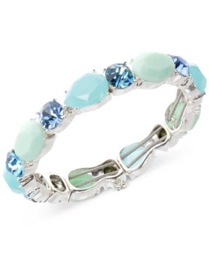 Nine West Silver-tone Blue Stone And Crystal Stretch Bracelet