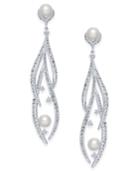 Danori Silver-tone Imitation Pearl & Pave Drop Earrings, Created For Macy's