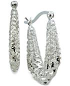 Mesh-style Oval Hoop Earrings In Sterling Silver