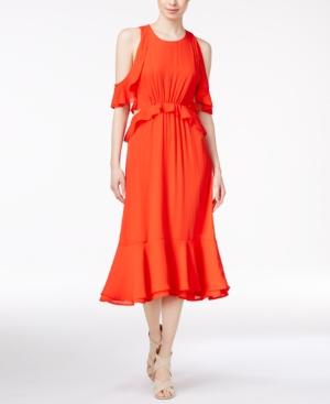 Maison Jules Ruffled Cold-shoulder Dress