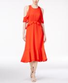 Maison Jules Ruffled Cold-shoulder Dress
