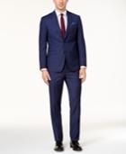 Tallia Men's Slim-fit Blue/red Windowpane Plaid Wool Suit
