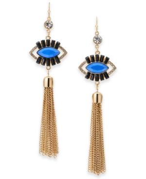 Thalia Sodi Gold-tone Crystal & Stone Evil Eye Chain Tassel Drop Earrings, Created For Macy's