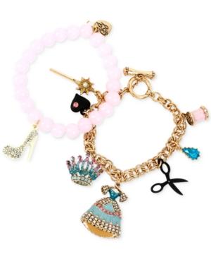 Betsey Johnson Gold-tone Pave Crystal Multi-charm Bracelet