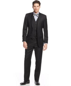 Lauren By Ralph Lauren Black Vested Solid Slim-fit Suit
