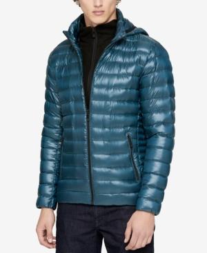 Calvin Klein Men's Packable Hooded Down Jacket With Inner Zip-up Collar